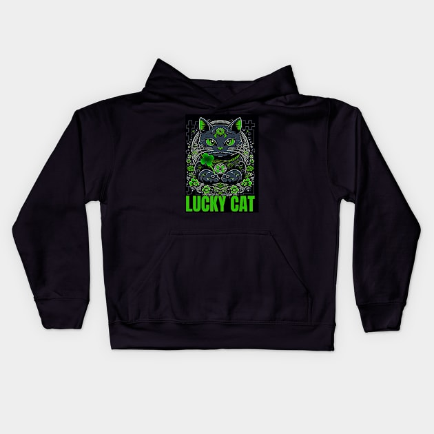 Lucky Cat Clover Kids Hoodie by Black Cat Alley